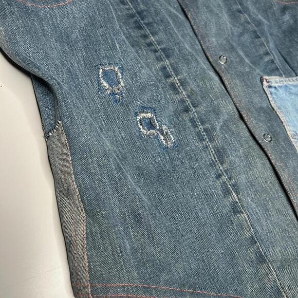 Vtg 70s Denim Workwear Vest Western Chorewear Snap Button Distressed Patched - Picture 7 of 8